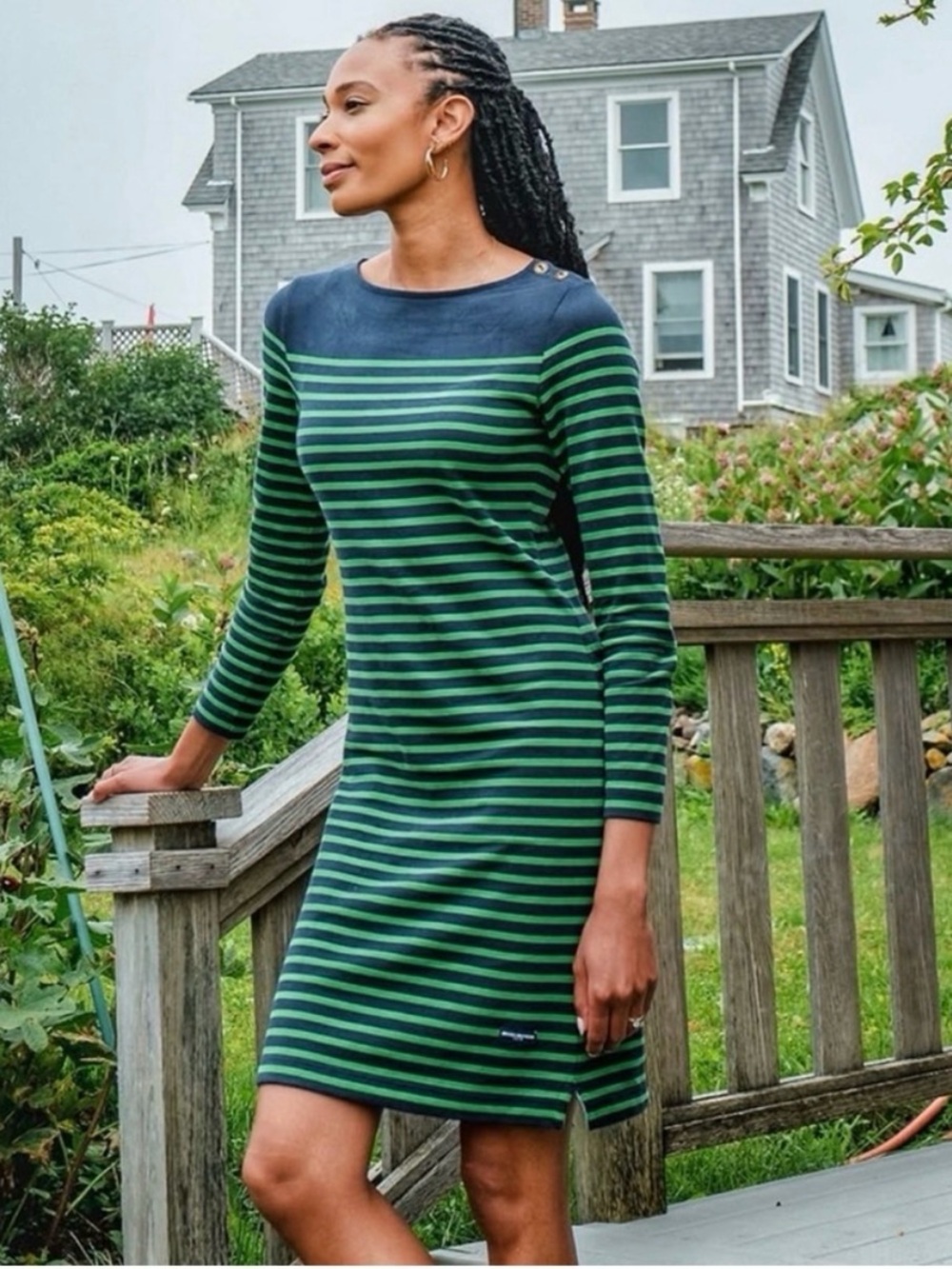 BROOKS BROTHERS Preppy Green & Navy Blue Striped Dress